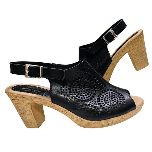 Spring Step Comfort 3" Cork-Heel Black-Perforated-Leather Women 41-10.5 Sandals - Picture 3 of 7